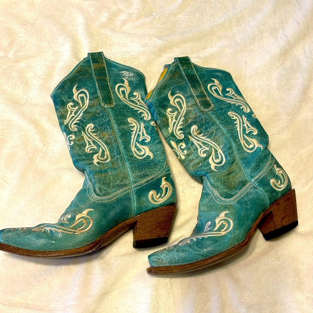 CORRAL TURQUOISE BLUE CORTEZ COWBOY BOOT ~ 7.5
